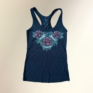 Life Love Hustle Black & Rose Floral Racerback Tank Top